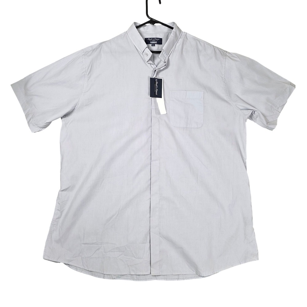 Huck's Finest Button Down Shirt Mens 19-19.5 SS Gray Imperfections Short Sleeve